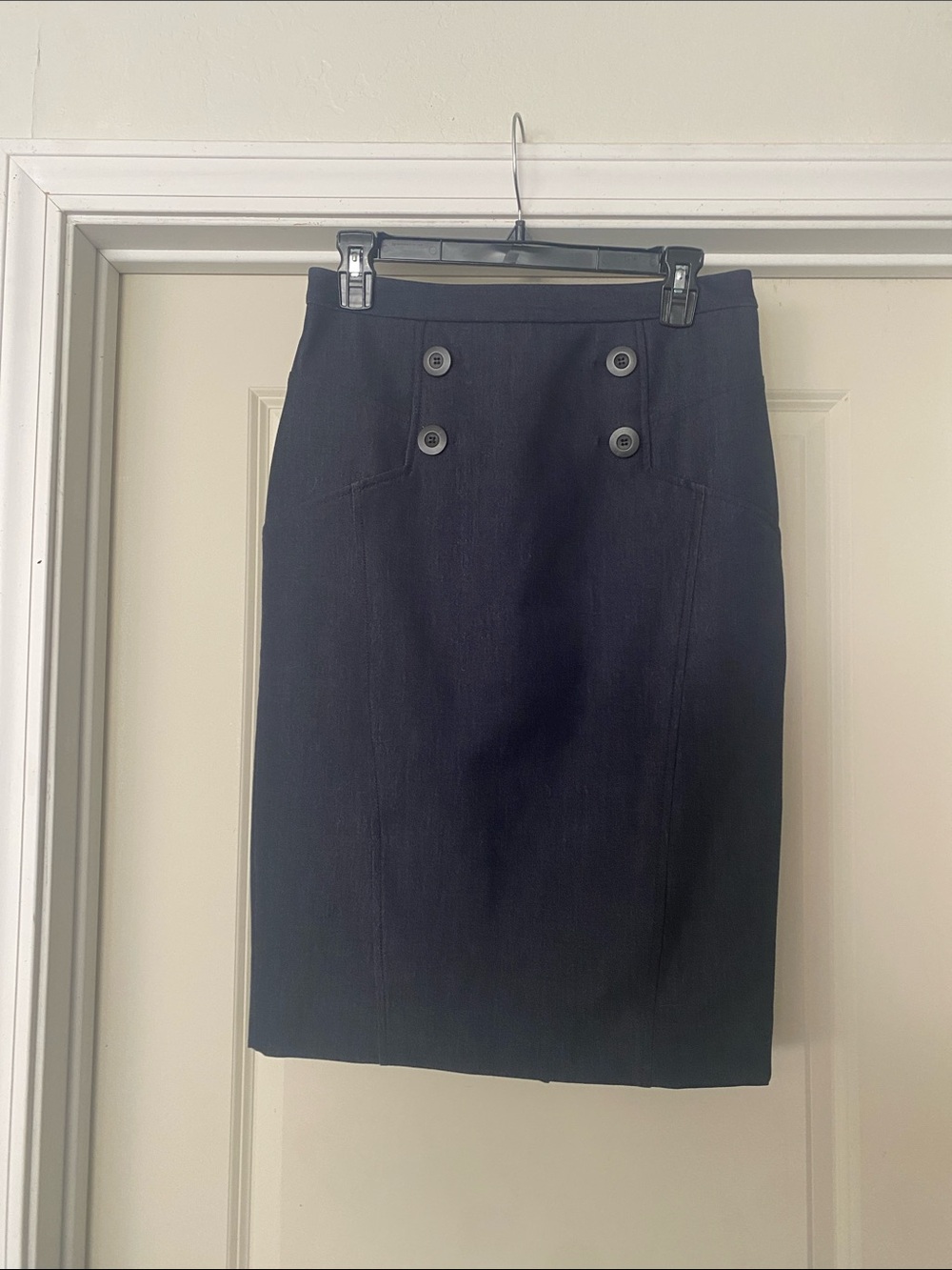 Halogen Navy Denim Look  Double-Button Pencil Skirt size 6